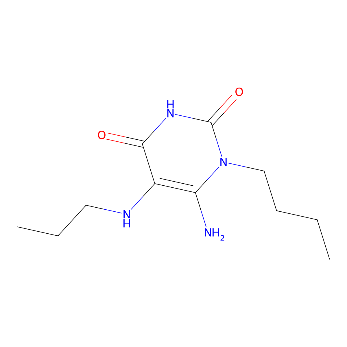 6-Amino-1-butyl-5-(propylamino)-1,2,3,4-tetrahydropyrimidine-2,4-dione molecular structure, CAS 571149-81-0