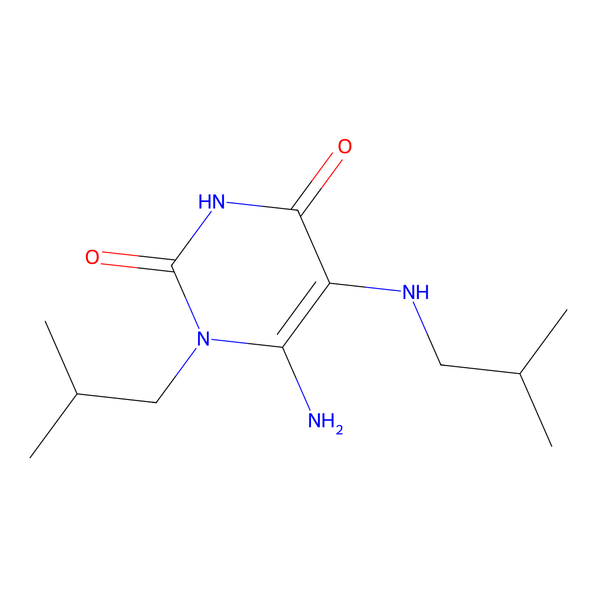 6-Amino-1-(2-methylpropyl)-5-[(2-methylpropyl)amino]-1,2,3,4-tetrahydropyrimidine-2,4-dione molecular structure, CAS 571150-18-0