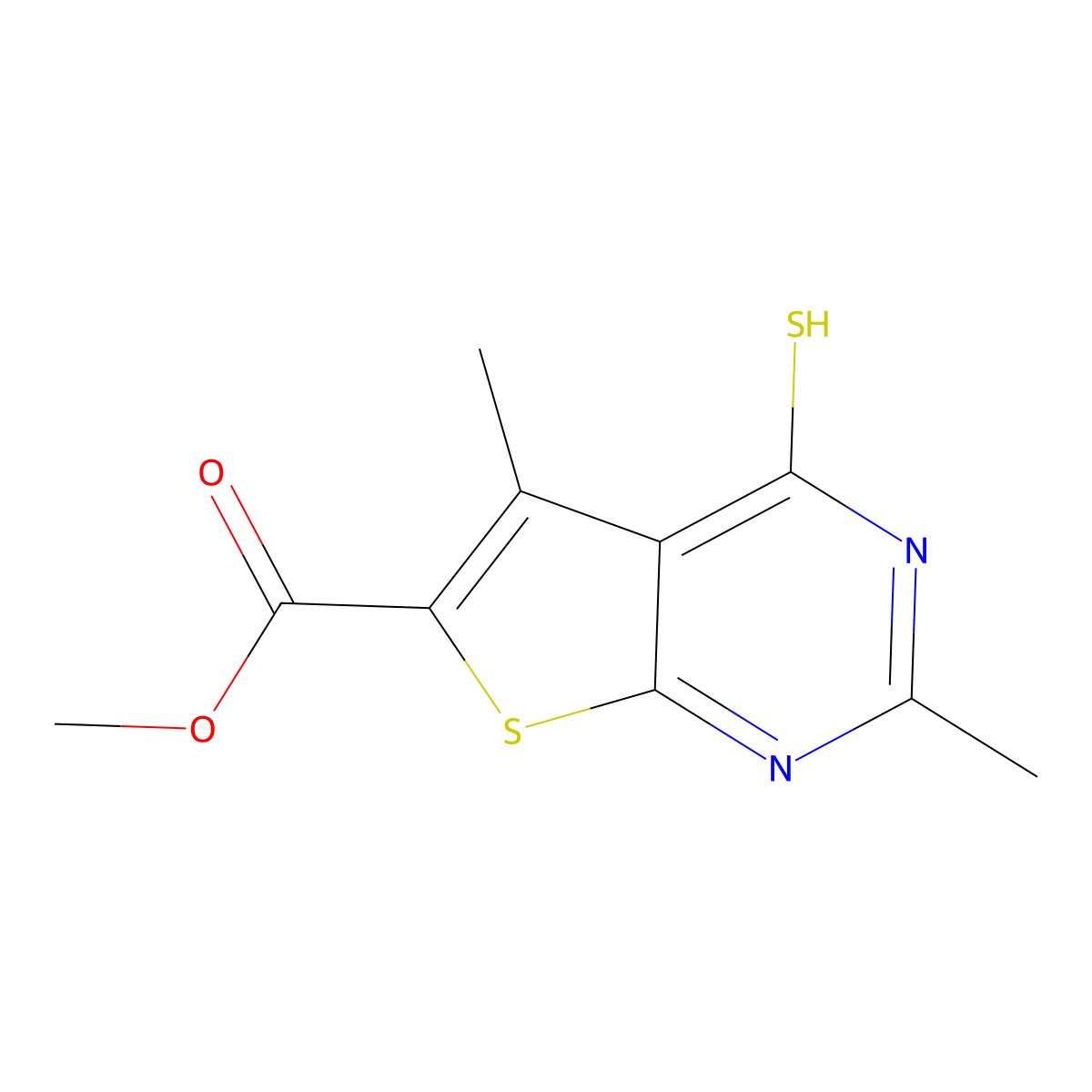 Methyl 2,5-dimethyl-4-sulfanylthieno[2,3-d]pyrimidine-6-carboxylate molecular structure, CAS 571151-17-2
