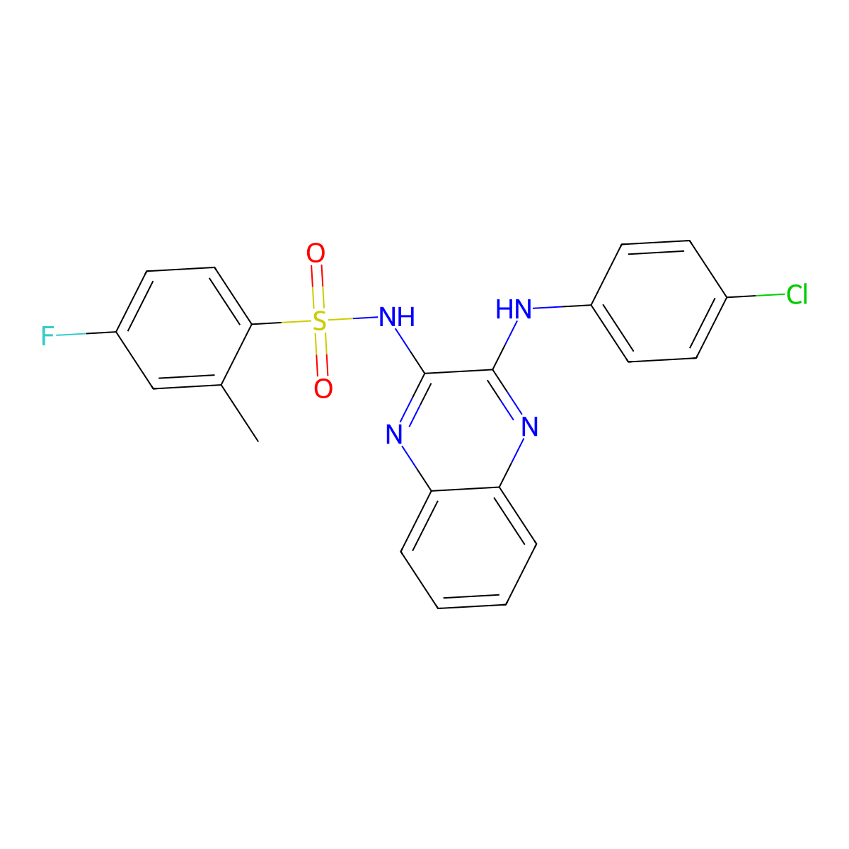 N-{3-[(4-chlorophenyl)amino]quinoxalin-2-yl}-4-fluoro-2-methylbenzene-1-sulfonamide molecular structure, CAS 571152-23-3