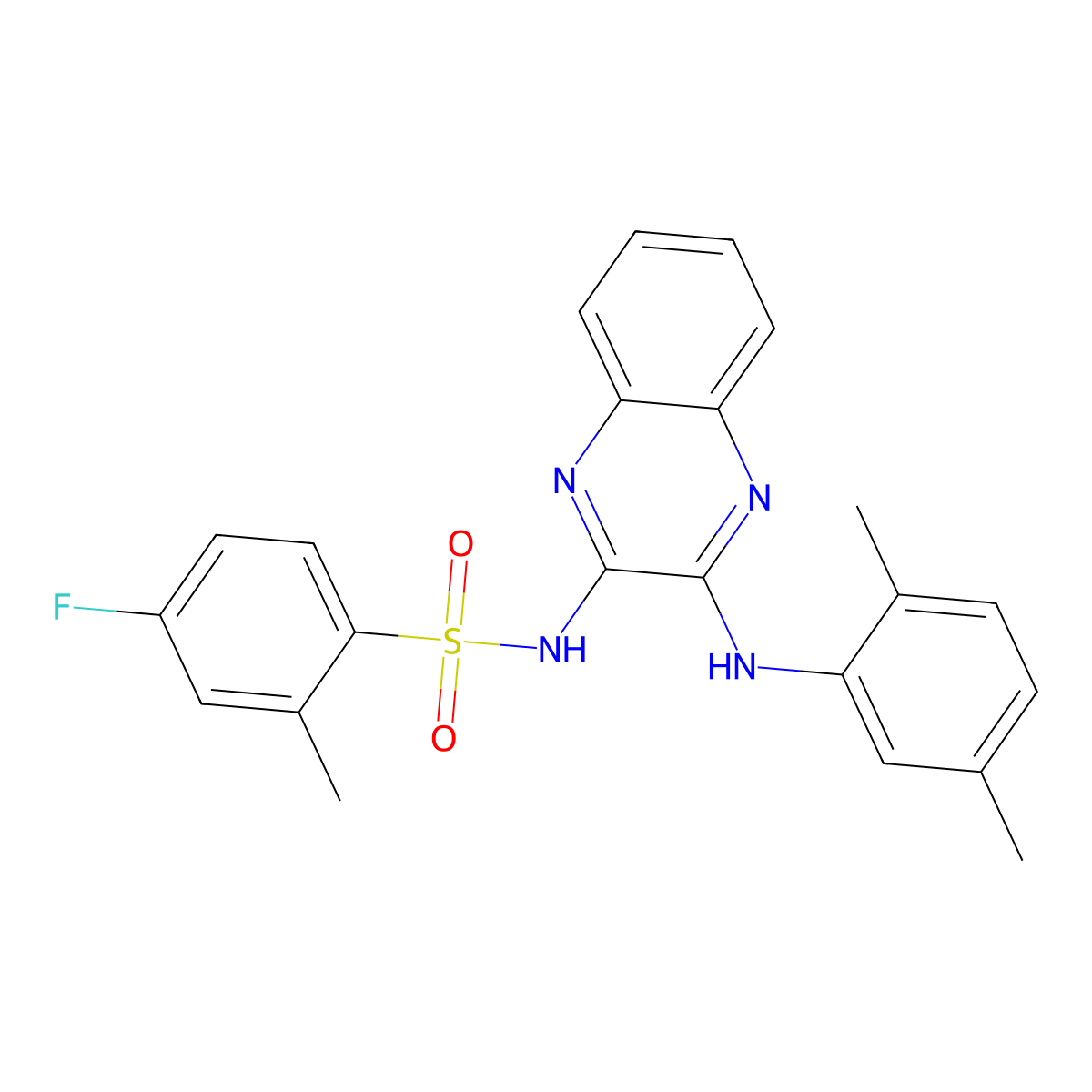 N-{3-[(2,5-dimethylphenyl)amino]quinoxalin-2-yl}-4-fluoro-2-methylbenzene-1-sulfonamide molecular structure, CAS 571152-31-3