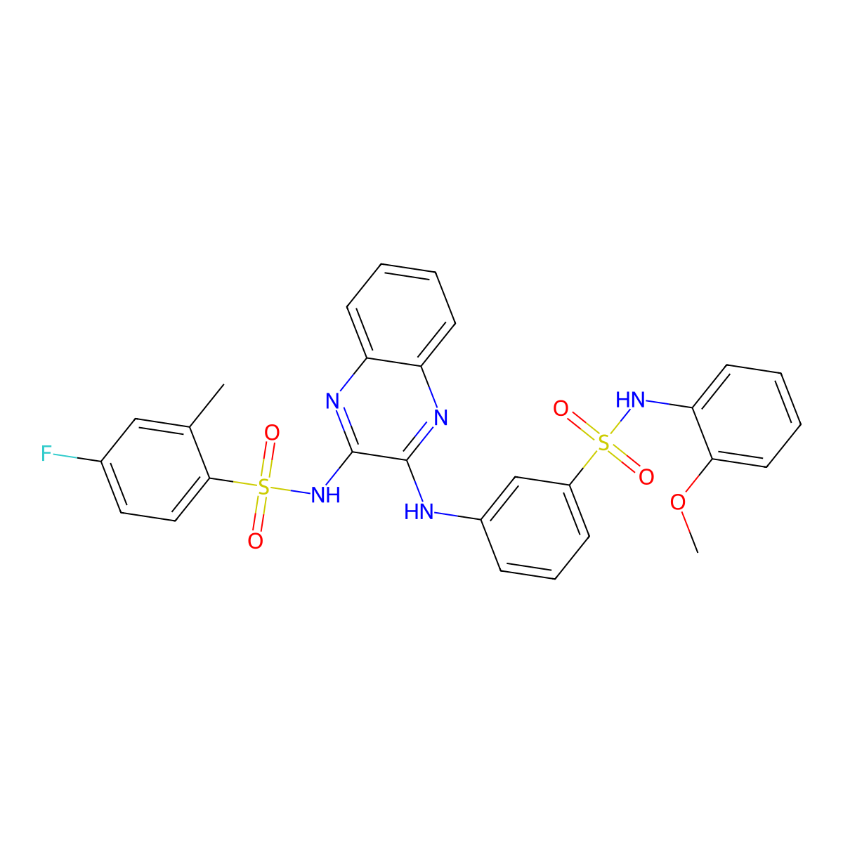 4-fluoro-N-[3-({3-[(2-methoxyphenyl)sulfamoyl]phenyl}amino)quinoxalin-2-yl]-2-methylbenzene-1-sulfonamide molecular structure, CAS 571152-47-1