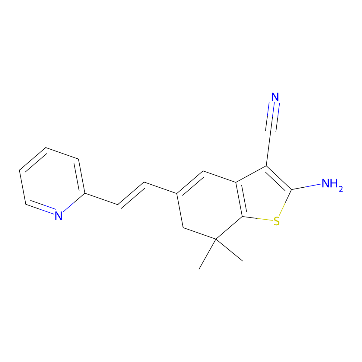 2-Amino-7,7-dimethyl-5-[2-(pyridin-2-yl)ethenyl]-6,7-dihydro-1-benzothiophene-3-carbonitrile molecular structure, CAS 571153-17-8