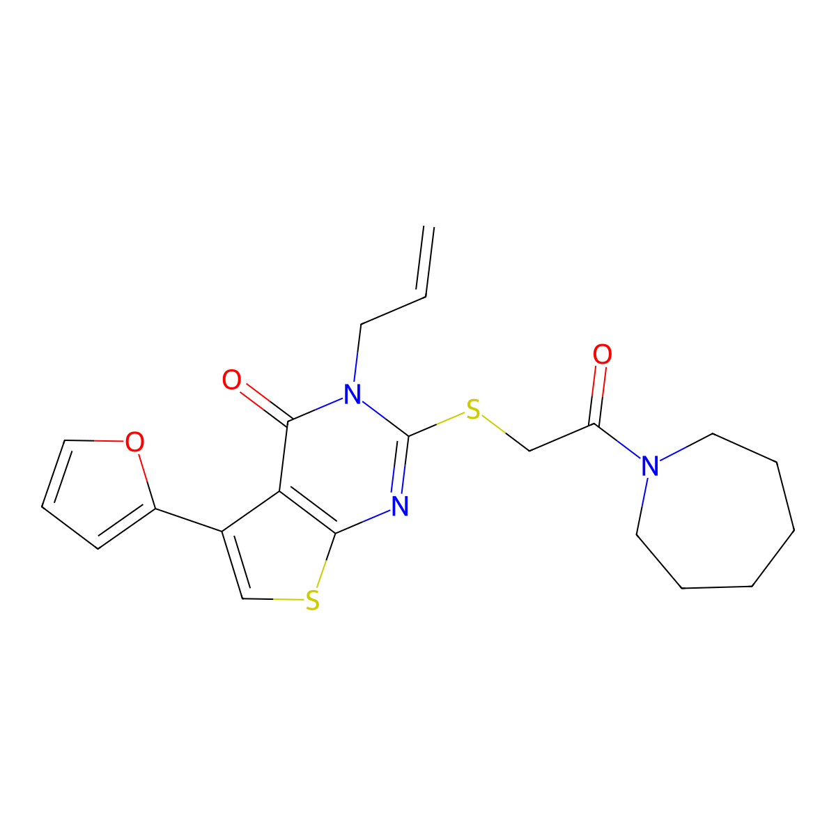 2-{[2-(azepan-1-yl)-2-oxoethyl]sulfanyl}-5-(furan-2-yl)-3-(prop-2-en-1-yl)-3H,4H-thieno[2,3-d]pyrimidin-4-one molecular structure, CAS 571156-96-2