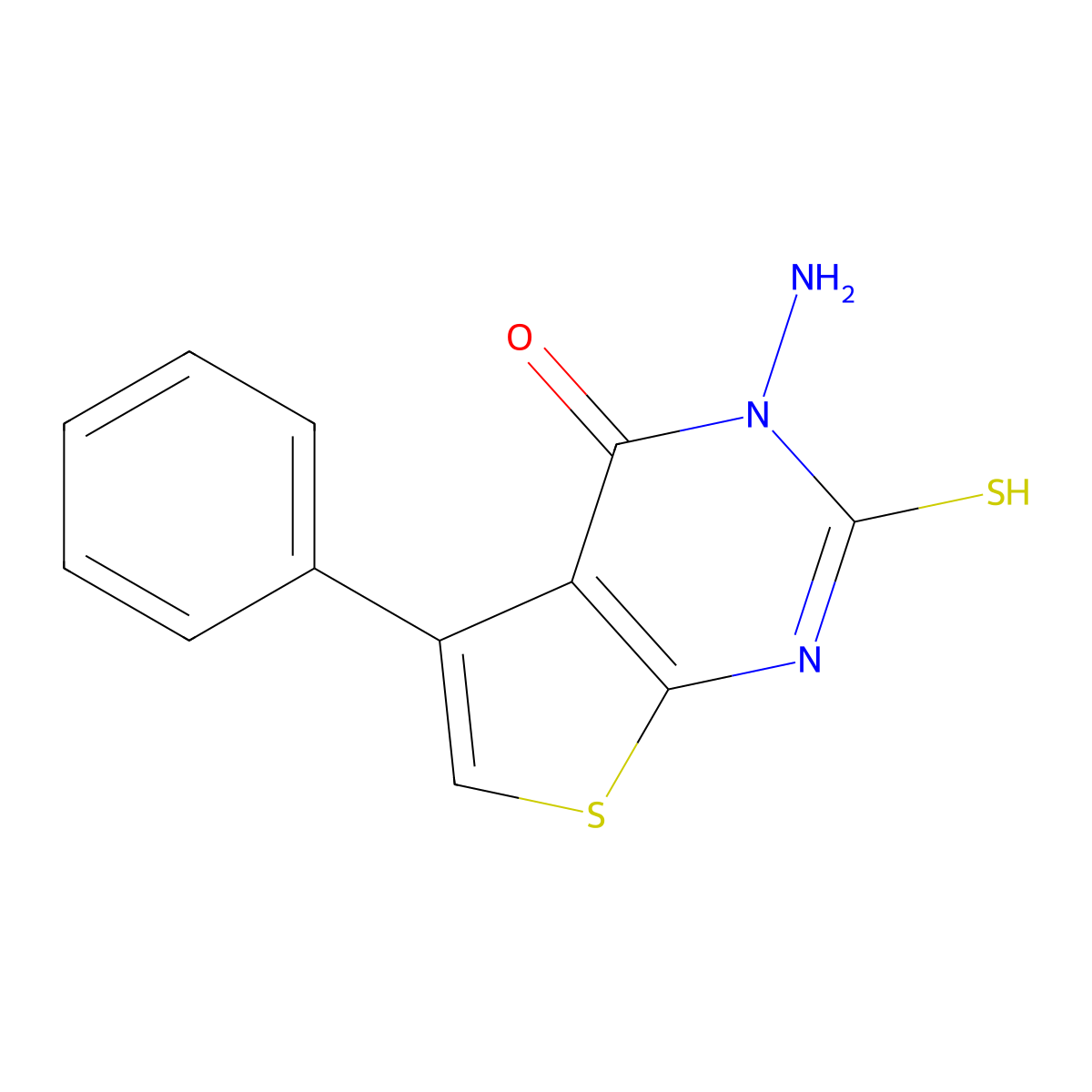 3-amino-5-phenyl-2-sulfanyl-3H,4H-thieno[2,3-d]pyrimidin-4-one molecular structure, CAS 571158-77-5