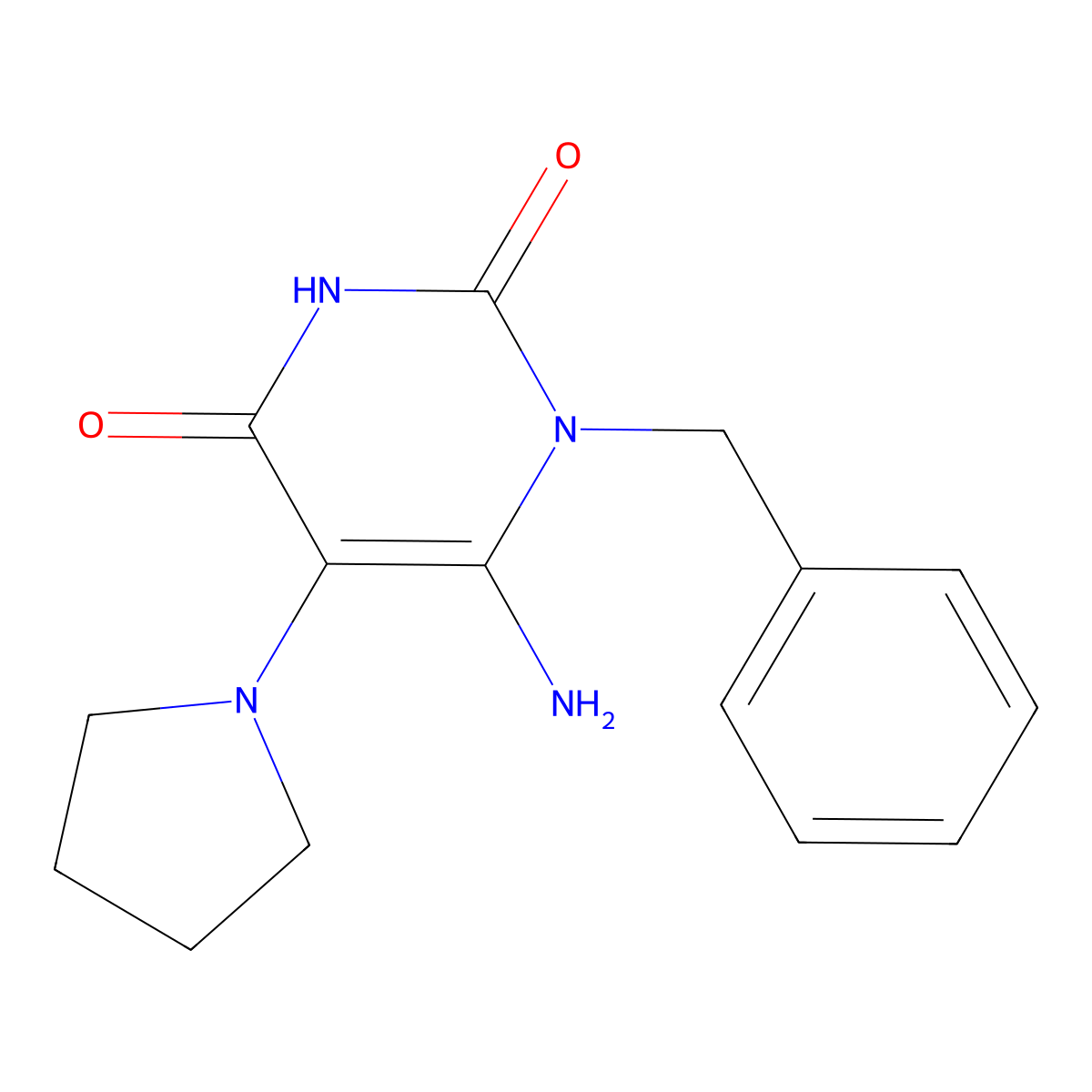 6-Amino-1-benzyl-5-(pyrrolidin-1-yl)-1,2,3,4-tetrahydropyrimidine-2,4-dione molecular structure, CAS 571158-93-5