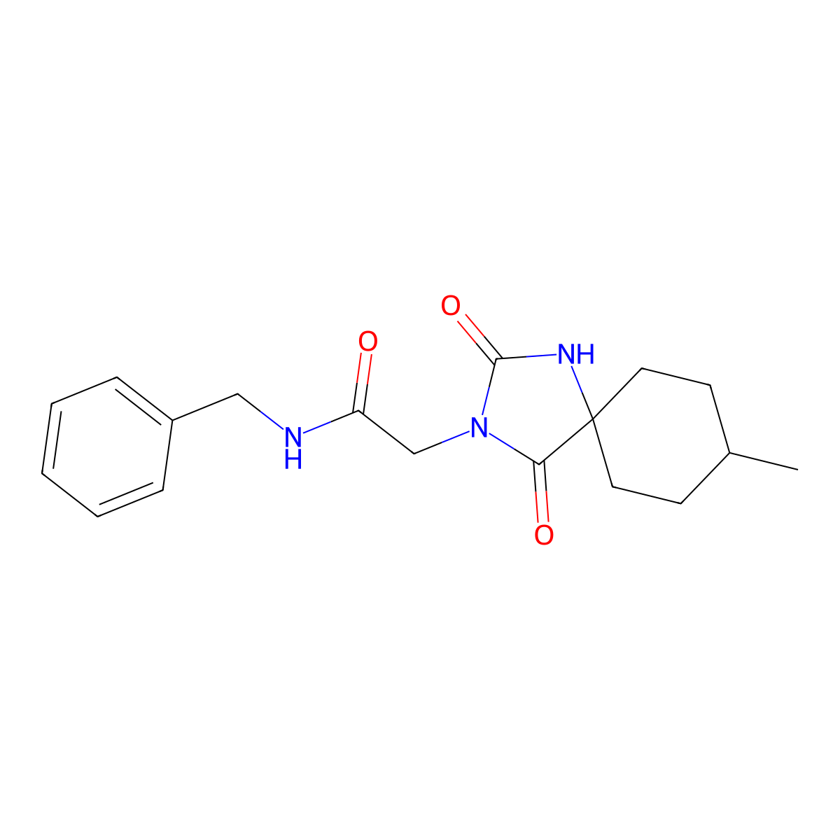 N-benzyl-2-(8-methyl-2,4-dioxo-1,3-diazaspiro[4.5]dec-3-yl)acetamide molecular structure, CAS 571159-45-0