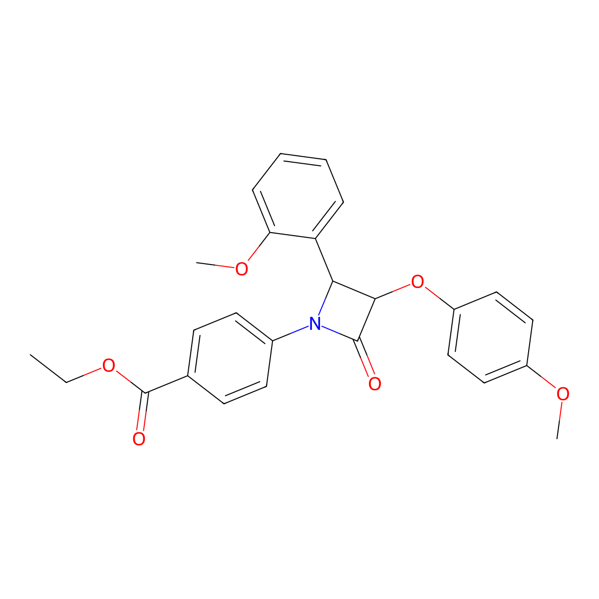 Ethyl 4-[3-(4-methoxyphenoxy)-2-(2-methoxyphenyl)-4-oxoazetidin-1-yl]benzoate molecular structure, CAS 571161-58-5