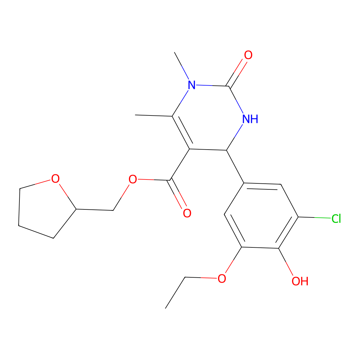 Oxolan-2-ylmethyl 6-(3-chloro-5-ethoxy-4-hydroxyphenyl)-3,4-dimethyl-2-oxo-1,6-dihydropyrimidine-5-carboxylate molecular structure, CAS 571161-87-0