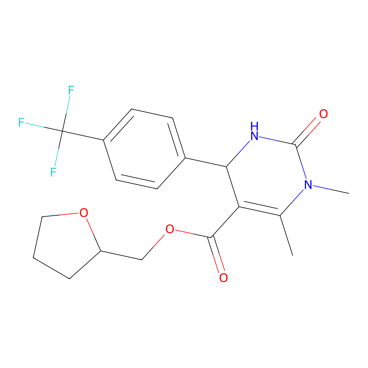 Tetrahydrofuran-2-ylmethyl 1,6-dimethyl-2-oxo-4-[4-(trifluoromethyl)phenyl]-1,2,3,4-tetrahydropyrimidine-5-carboxylate molecular structure, CAS 571162-29-3