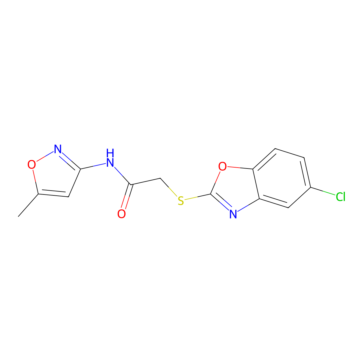 2-[(5-chloro-1,3-benzoxazol-2-yl)sulfanyl]-N-(5-methyl-1,2-oxazol-3-yl)acetamide molecular structure, CAS 571162-86-2