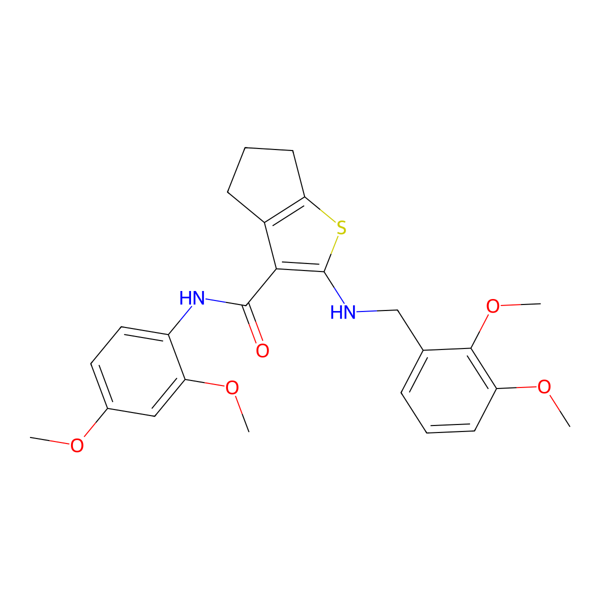 N-(2,4-dimethoxyphenyl)-2-[(2,3-dimethoxyphenyl)methylamino]-5,6-dihydro-4H-cyclopenta[b]thiophene-3-carboxamide molecular structure, CAS 571163-04-7