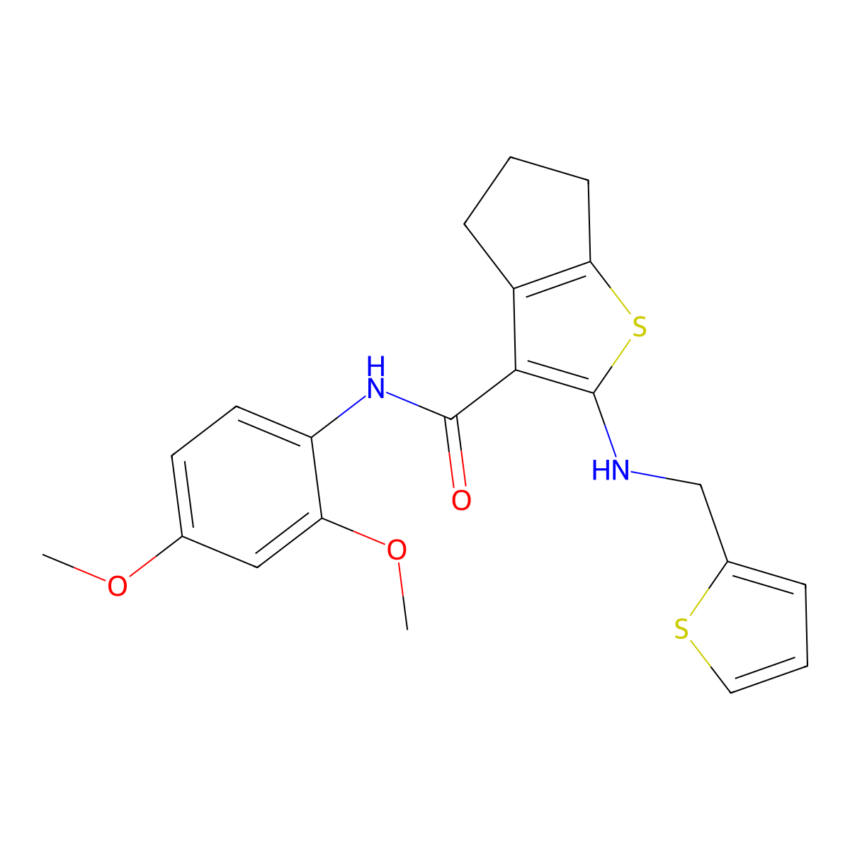 N-(2,4-dimethoxyphenyl)-2-(thiophen-2-ylmethylamino)-5,6-dihydro-4H-cyclopenta[b]thiophene-3-carboxamide molecular structure, CAS 571163-06-9