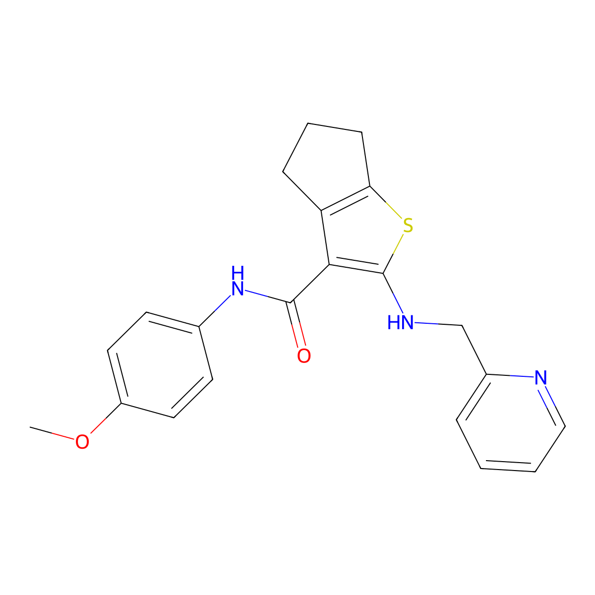 N-(4-methoxyphenyl)-2-(pyridin-2-ylmethylamino)-5,6-dihydro-4H-cyclopenta[b]thiophene-3-carboxamide molecular structure, CAS 571163-20-7