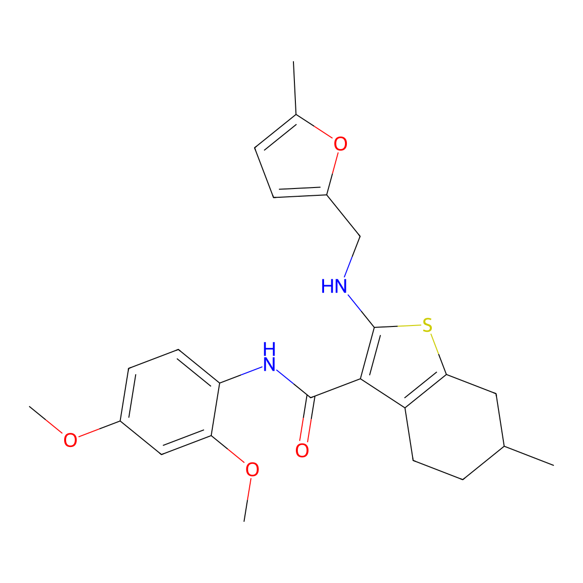 N-(2,4-dimethoxyphenyl)-6-methyl-2-[(5-methylfuran-2-yl)methylamino]-4,5,6,7-tetrahydro-1-benzothiophene-3-carboxamide molecular structure, CAS 571163-76-3