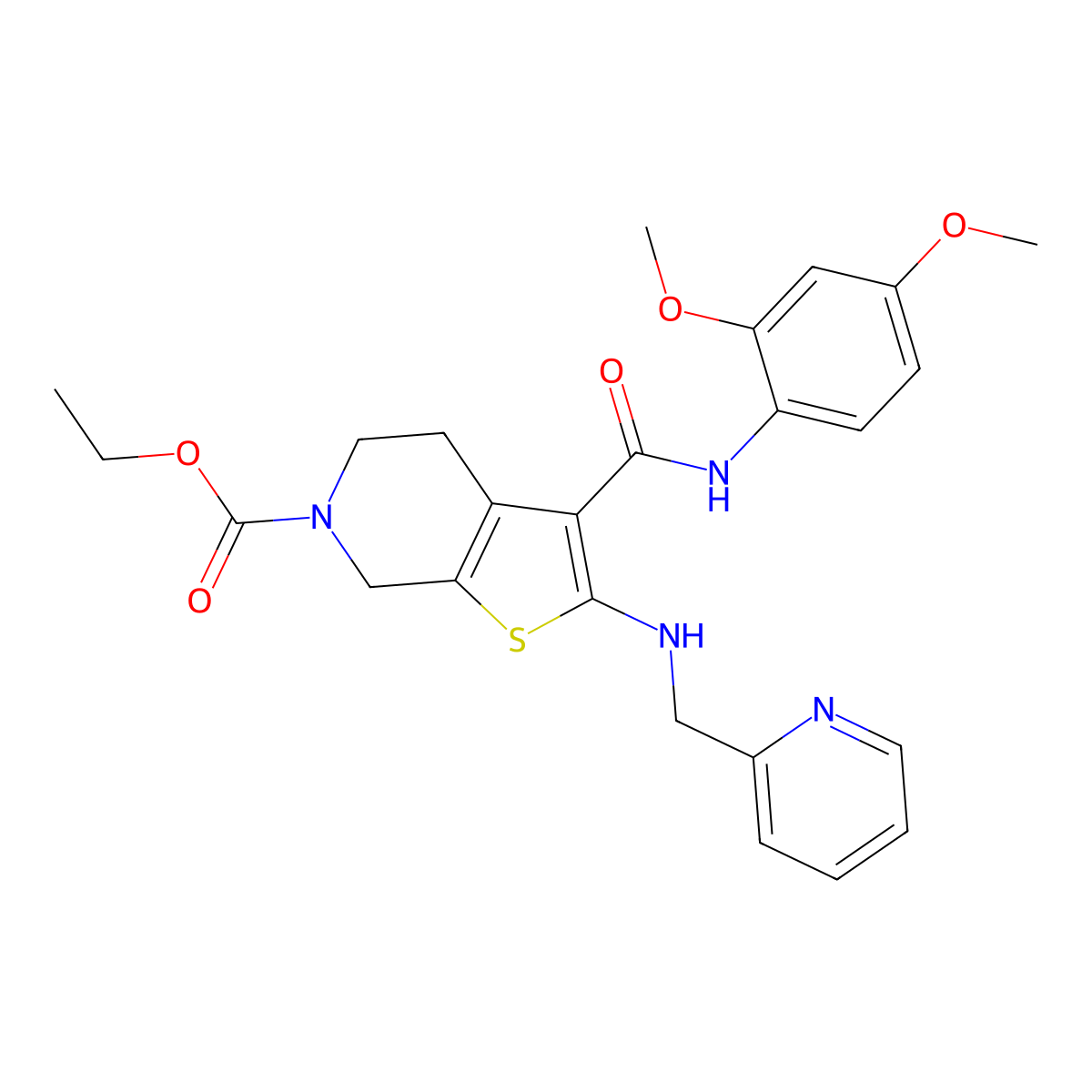 ethyl 3-[(2,4-dimethoxyanilino)carbonyl]-2-[(2-pyridinylmethyl)amino]-4,7-dihydrothieno[2,3-c]pyridine-6(5H)-carboxylate molecular structure, CAS 571164-18-6