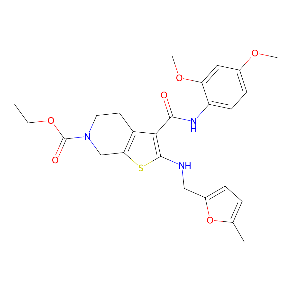 ethyl 3-[(2,4-dimethoxyanilino)carbonyl]-2-{[(5-methyl-2-furyl)methyl]amino}-4,7-dihydrothieno[2,3-c]pyridine-6(5H)-carboxylate molecular structure, CAS 571164-41-5