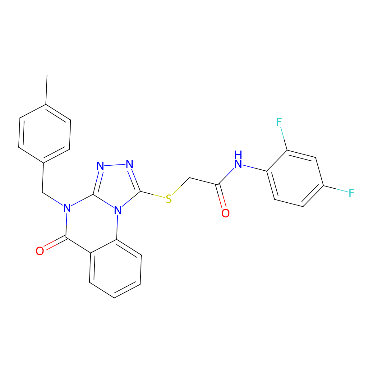 N-(2,4-difluorophenyl)-2-({4-[(4-methylphenyl)methyl]-5-oxo-4H,5H-[1,2,4]triazolo[4,3-a]quinazolin-1-yl}sulfanyl)acetamide molecular structure, CAS 571180-15-9