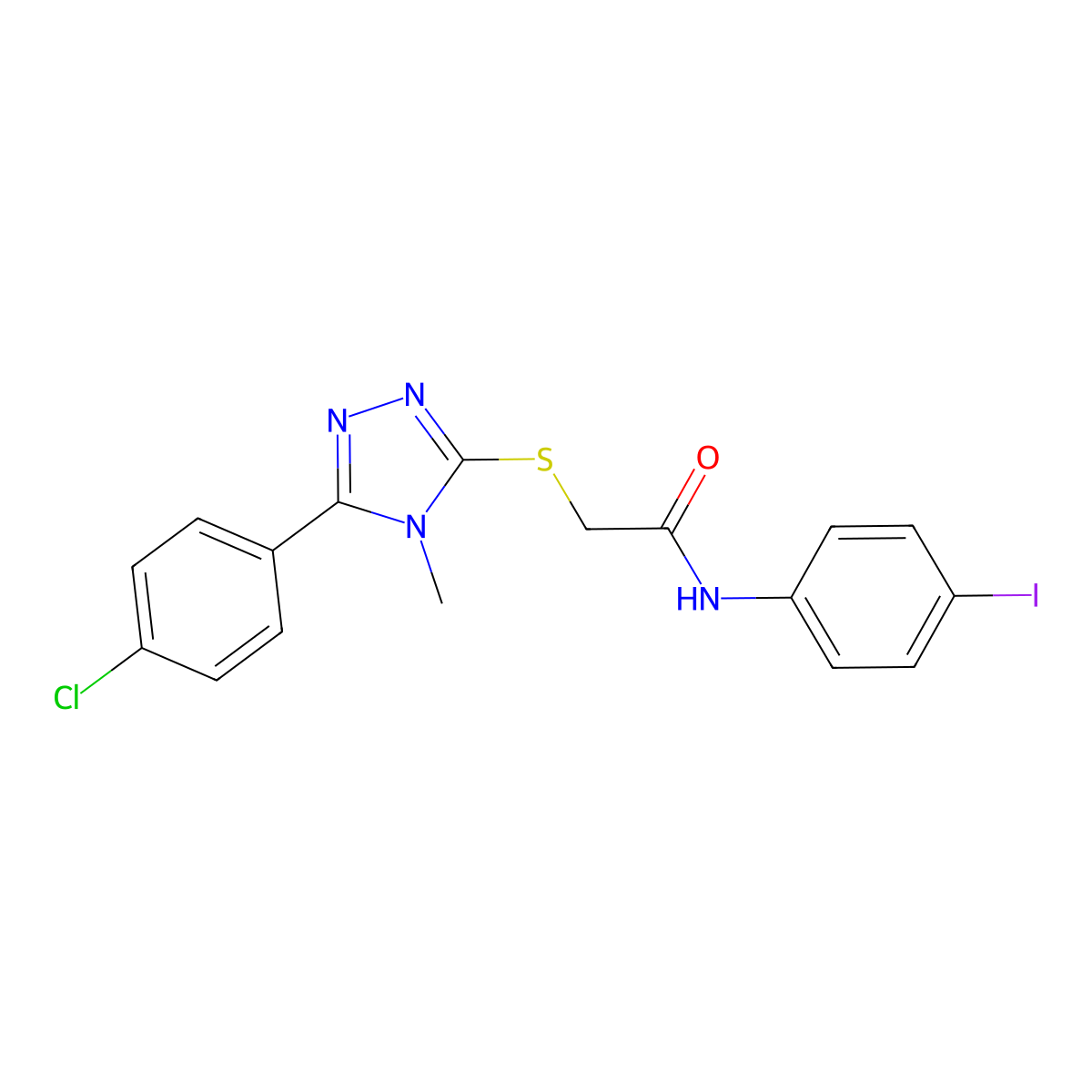 2-[[5-(4-chlorophenyl)-4-methyl-1,2,4-triazol-3-yl]sulfanyl]-N-(4-iodophenyl)acetamide molecular structure, CAS 571181-72-1
