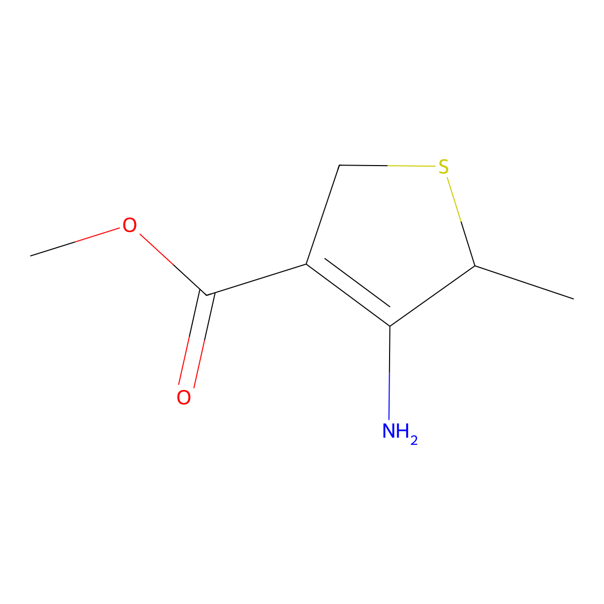 Methyl 4-amino-5-methyl-2,5-dihydrothiophene-3-carboxylate molecular structure, CAS 571187-11-6