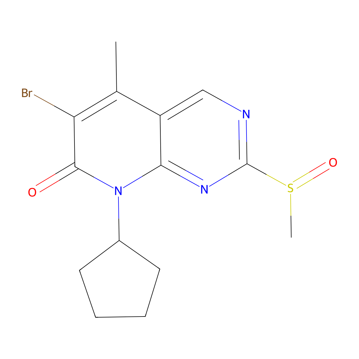 6-bromo-8-cyclopentyl-5-methyl-2-(methylsulfinyl)pyrido[2,3-d]pyrimidin-7(8H)-one molecular structure, CAS 571188-81-3