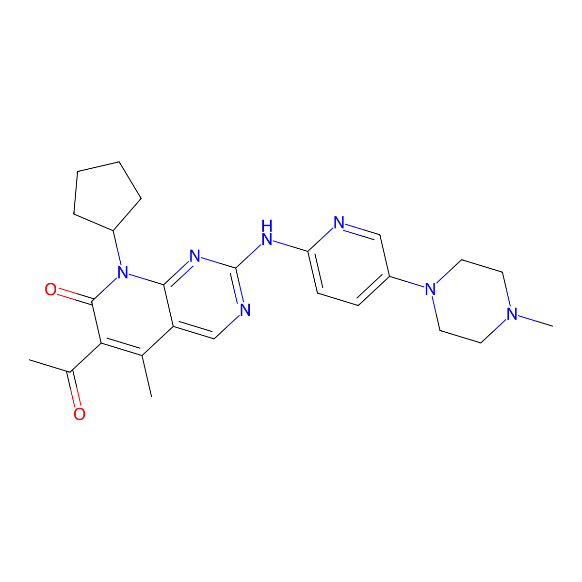 6-Acetyl-8-cyclopentyl-5-methyl-2-((5-(4-methylpiperazin-1-yl)pyridin-2-yl)amino)-8H-pyrido(2,3-d)pyrimidin-7-one molecular structure, CAS 571189-51-0