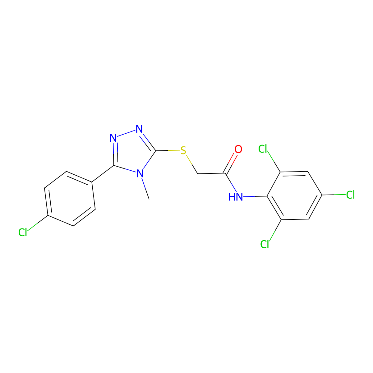 2-[[5-(4-chlorophenyl)-4-methyl-1,2,4-triazol-3-yl]sulfanyl]-N-(2,4,6-trichlorophenyl)acetamide molecular structure, CAS 571195-55-6