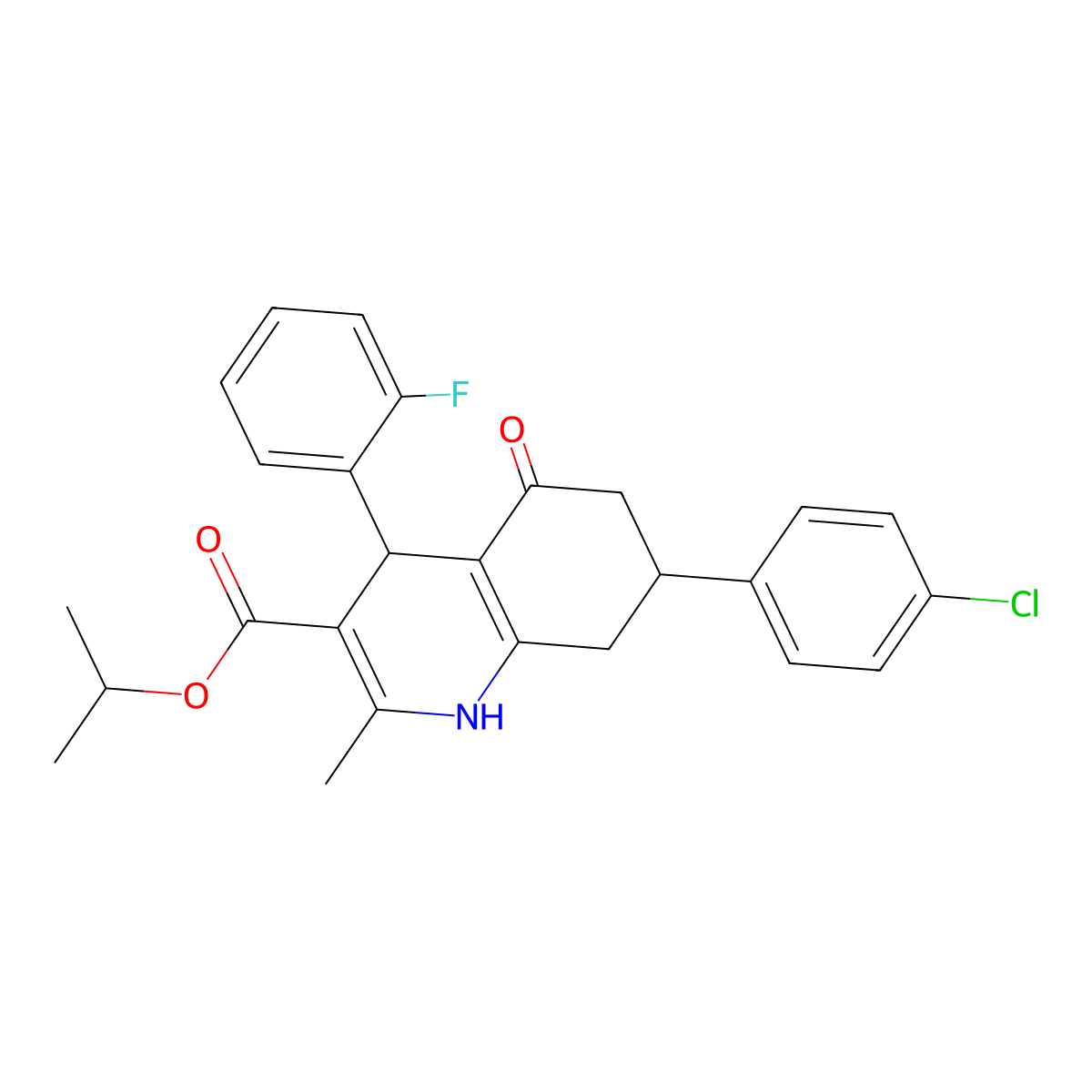 Propan-2-yl 7-(4-chlorophenyl)-4-(2-fluorophenyl)-2-methyl-5-oxo-1,4,5,6,7,8-hexahydroquinoline-3-carboxylate molecular structure, CAS 5712-04-9