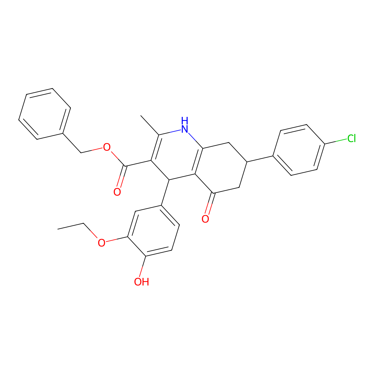 Benzyl 7-(4-chlorophenyl)-4-(3-ethoxy-4-hydroxyphenyl)-2-methyl-5-oxo-1,4,5,6,7,8-hexahydroquinoline-3-carboxylate molecular structure, CAS 5712-35-6
