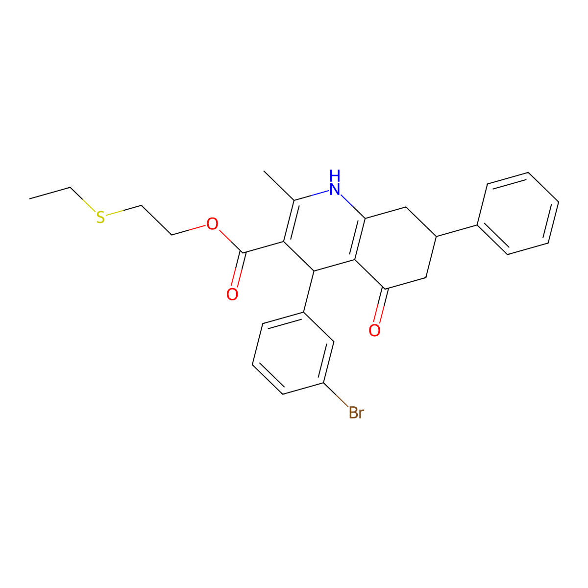 2-(Ethylsulfanyl)ethyl 4-(3-bromophenyl)-2-methyl-5-oxo-7-phenyl-1,4,5,6,7,8-hexahydroquinoline-3-carboxylate molecular structure, CAS 5712-37-8