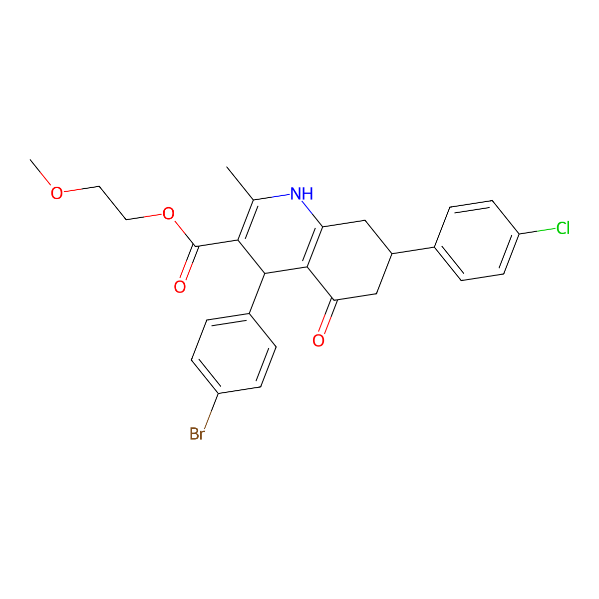 2-Methoxyethyl 4-(4-bromophenyl)-7-(4-chlorophenyl)-2-methyl-5-oxo-1,4,5,6,7,8-hexahydroquinoline-3-carboxylate molecular structure, CAS 5712-98-1