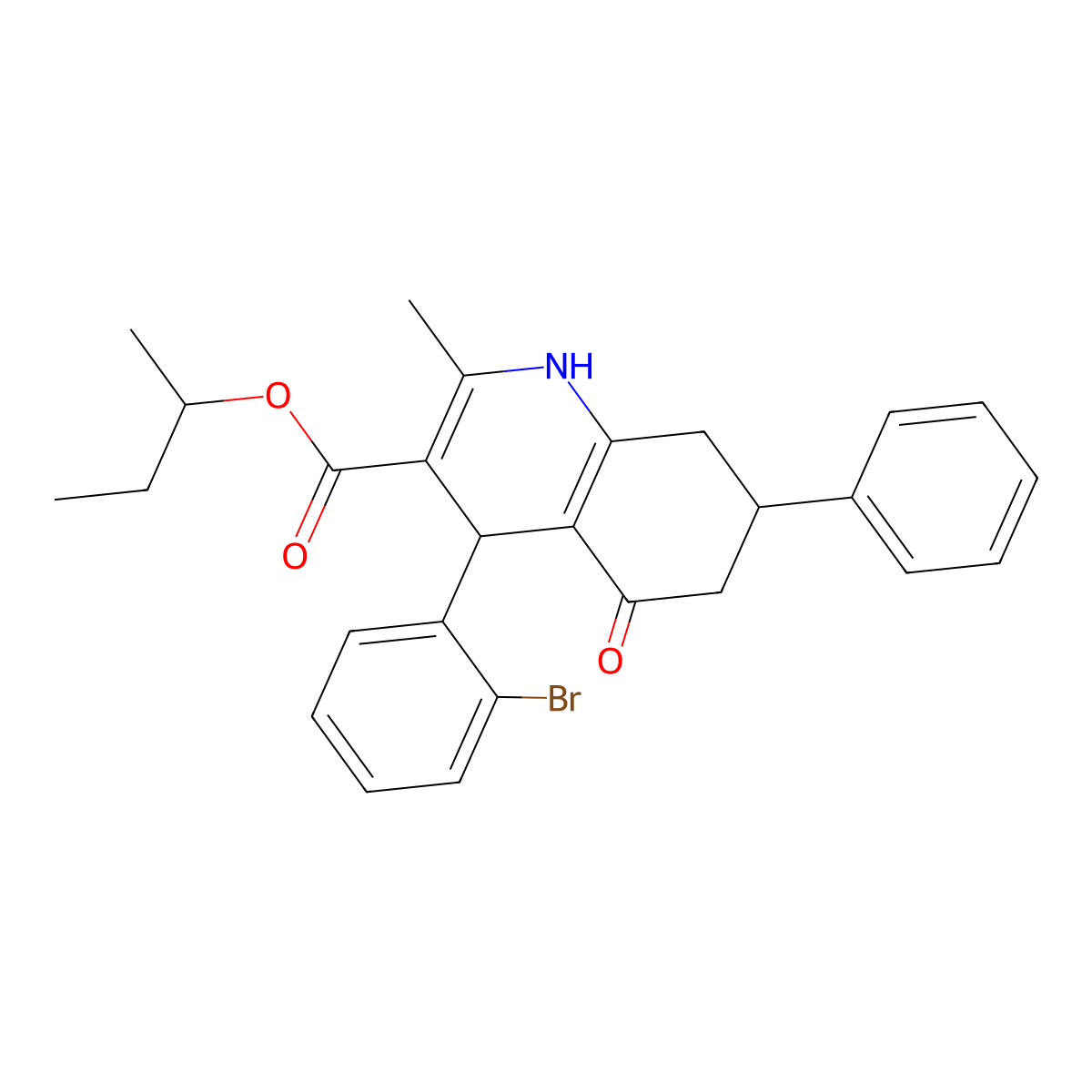 Butan-2-yl 4-(2-bromophenyl)-2-methyl-5-oxo-7-phenyl-1,4,5,6,7,8-hexahydroquinoline-3-carboxylate molecular structure, CAS 5713-05-3
