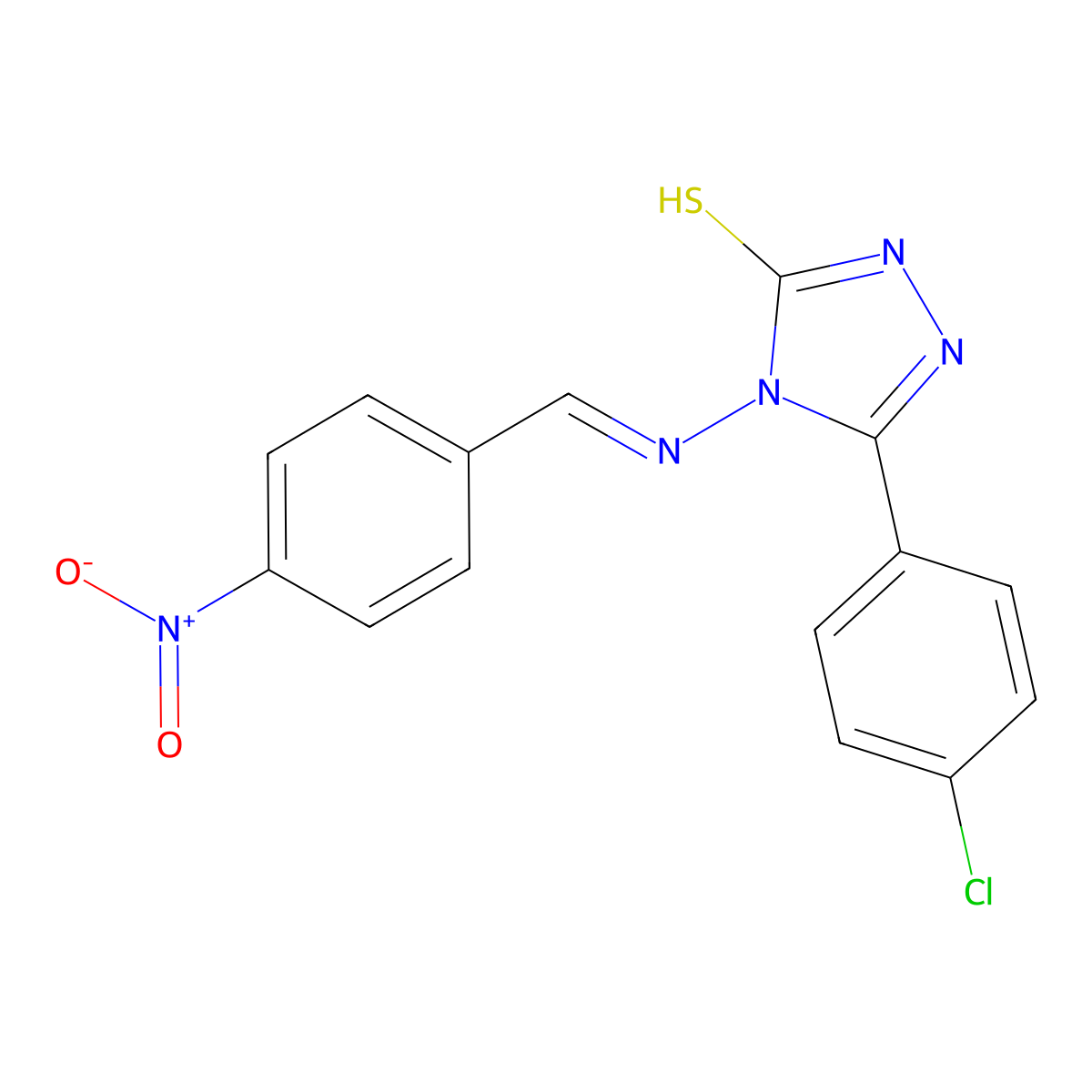 5-(4-chlorophenyl)-4-[(4-nitrobenzylidene)amino]-4H-1,2,4-triazole-3-thiol molecular structure, CAS 5713-53-1