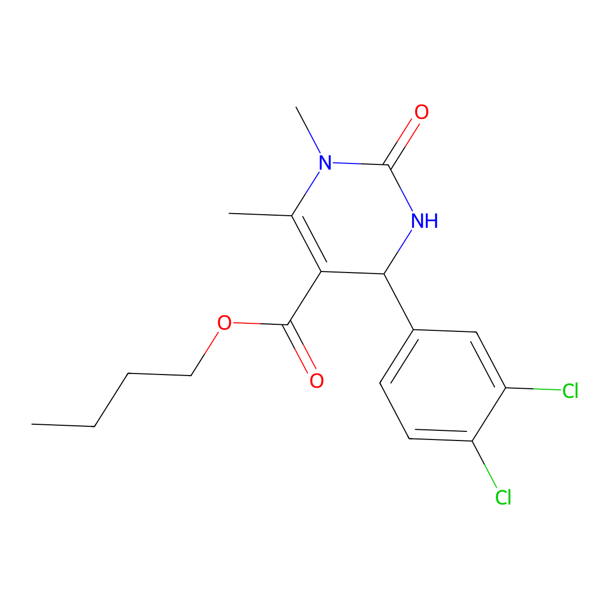 Butyl 4-(3,4-dichlorophenyl)-1,6-dimethyl-2-oxo-1,2,3,4-tetrahydropyrimidine-5-carboxylate molecular structure, CAS 5713-78-0
