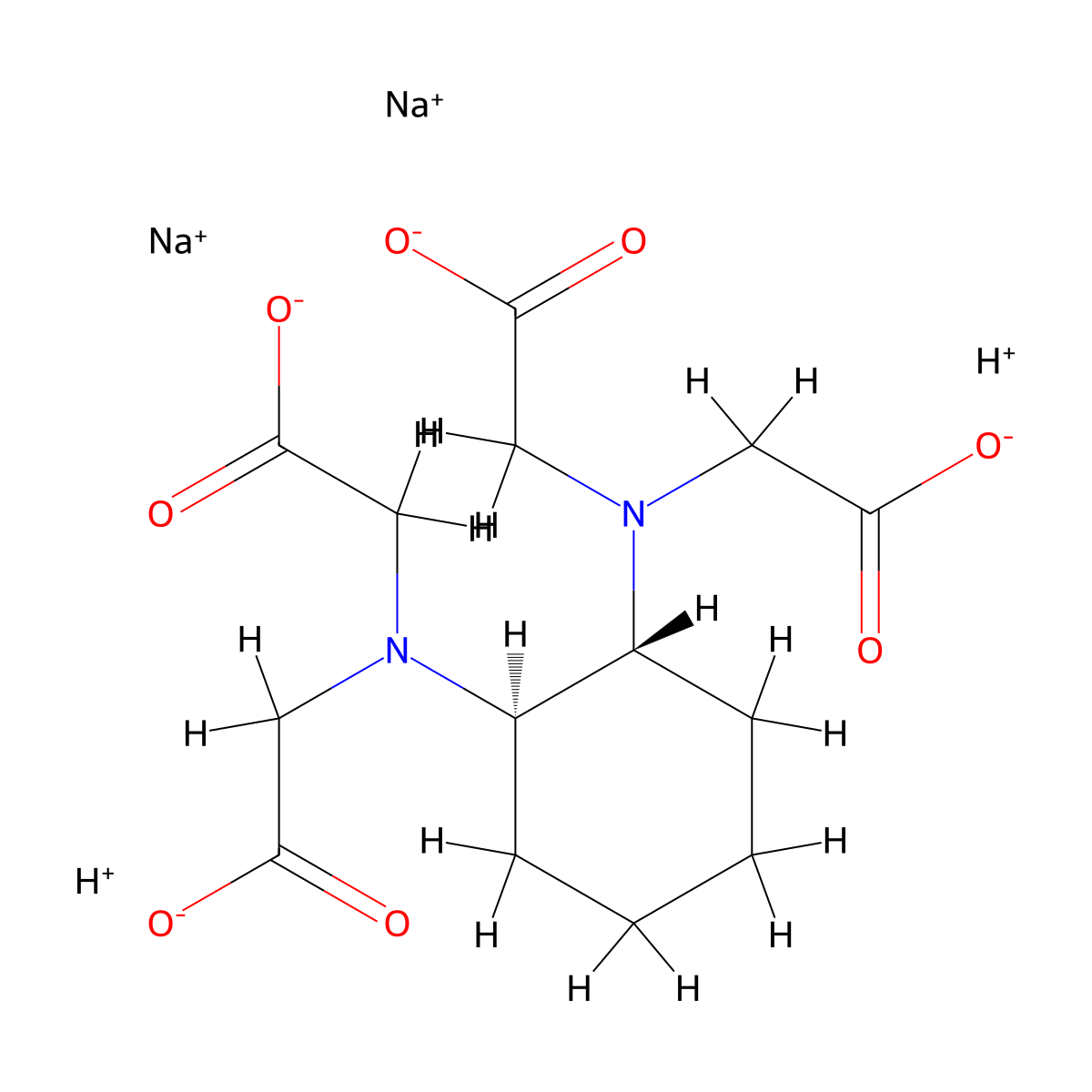 Disodium cyclohexane-1,2-diamine-N,N,N',N'-tetraacetate, trans- molecular structure, CAS 57137-35-6
