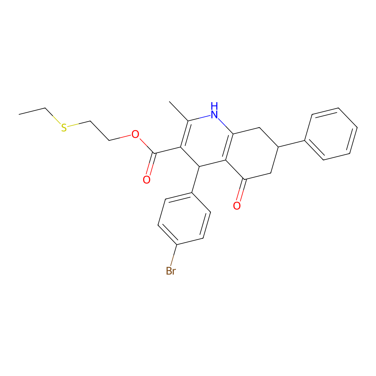 2-(Ethylsulfanyl)ethyl 4-(4-bromophenyl)-2-methyl-5-oxo-7-phenyl-1,4,5,6,7,8-hexahydroquinoline-3-carboxylate molecular structure, CAS 5714-03-4
