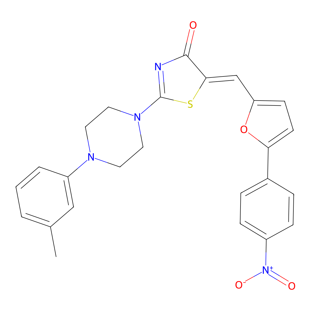 2-[4-(3-Methylphenyl)piperazin-1-yl]-5-[[5-(4-nitrophenyl)furan-2-yl]methylidene]-1,3-thiazol-4-one molecular structure, CAS 5714-69-2