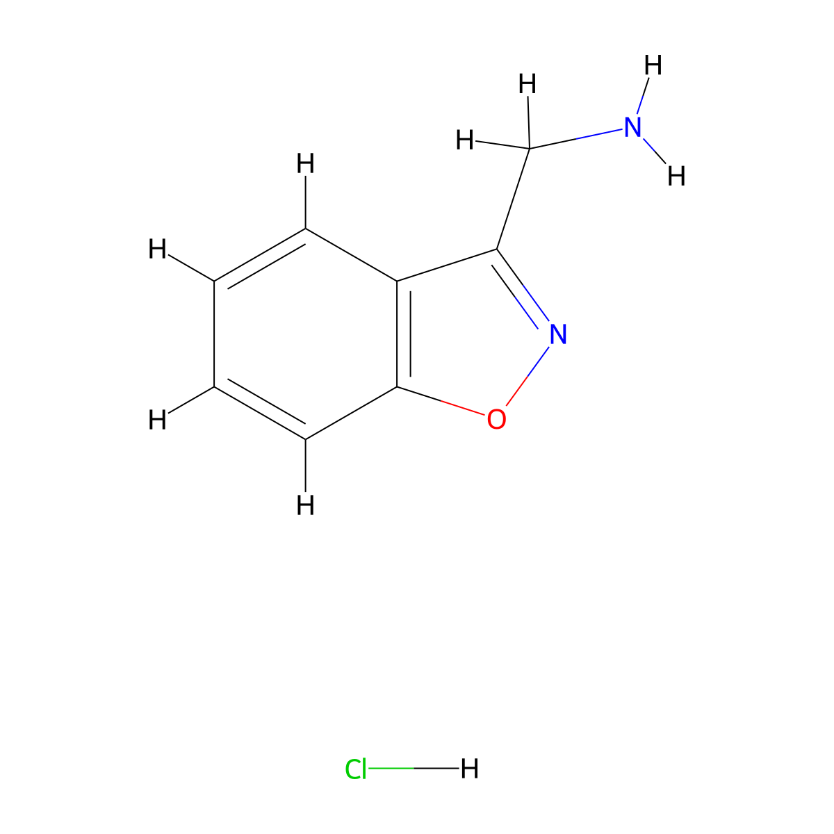 (1,2-Benzoxazol-3-yl)methanamine hydrochloride molecular structure, CAS 57148-96-6