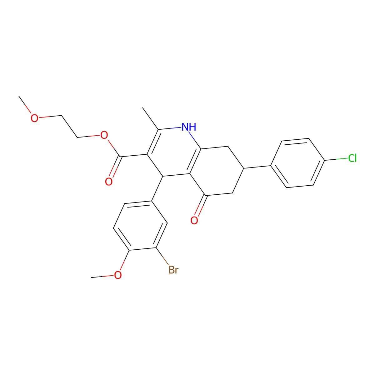 2-Methoxyethyl 4-(3-bromo-4-methoxyphenyl)-7-(4-chlorophenyl)-2-methyl-5-oxo-1,4,5,6,7,8-hexahydroquinoline-3-carboxylate molecular structure, CAS 5715-61-7