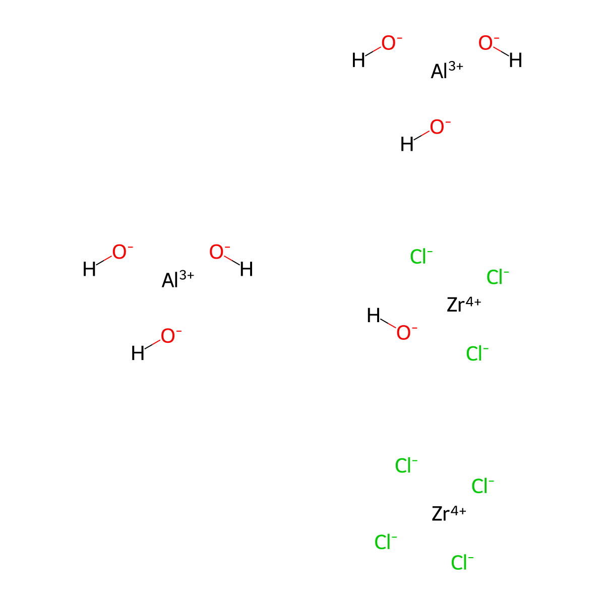 Aluminum zirconium chloride hydroxide molecular structure, CAS 57158-29-9