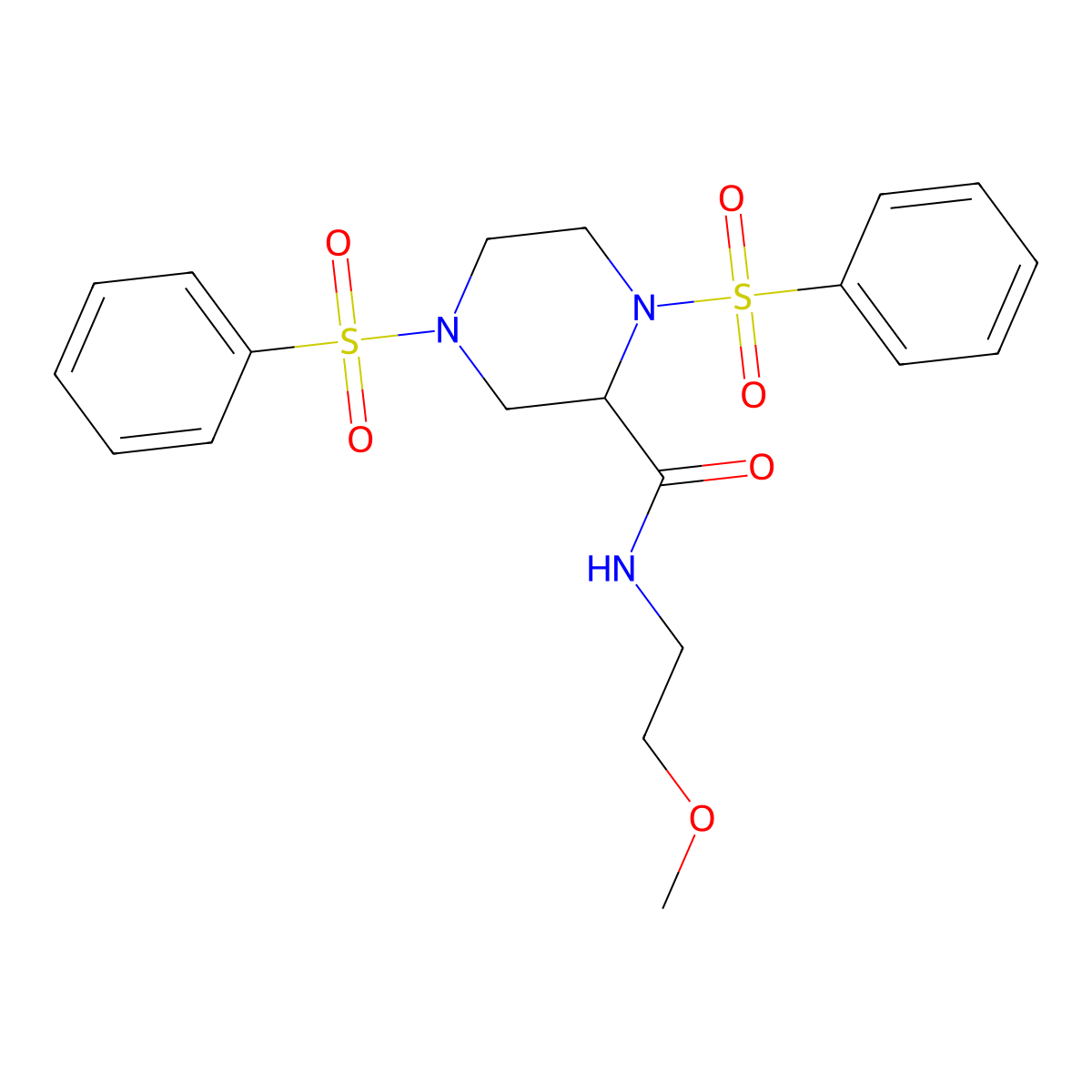 1,4-bis(benzenesulfonyl)-N-(2-methoxyethyl)piperazine-2-carboxamide molecular structure, CAS 5716-32-5