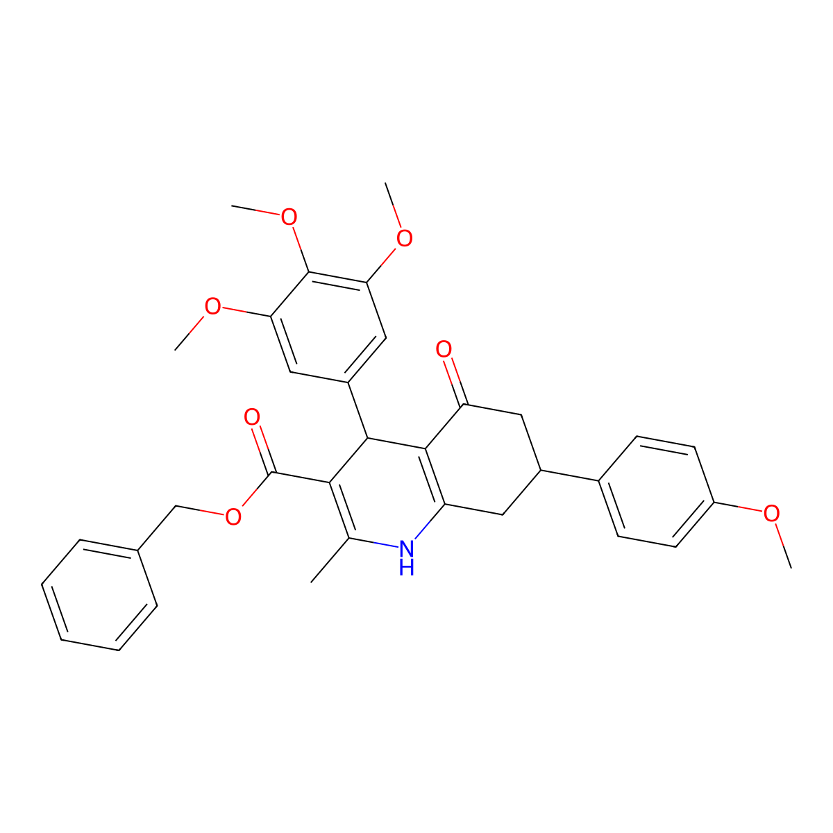 Benzyl 7-(4-methoxyphenyl)-2-methyl-5-oxo-4-(3,4,5-trimethoxyphenyl)-1,4,5,6,7,8-hexahydroquinoline-3-carboxylate molecular structure, CAS 5716-98-3