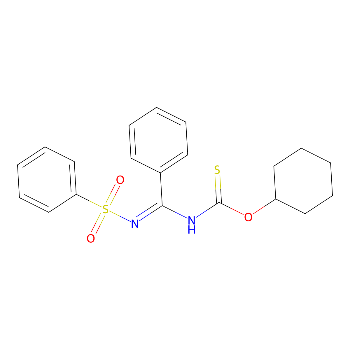 O-cyclohexyl N-[N-(benzenesulfonyl)-C-phenylcarbonimidoyl]carbamothioate molecular structure, CAS 57169-59-2