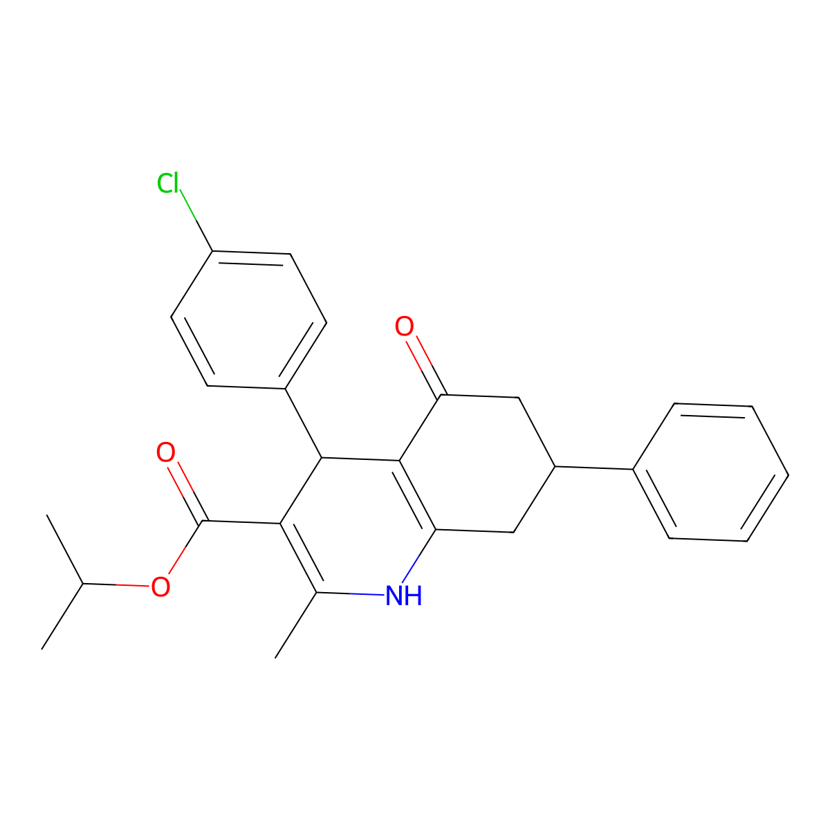 Propan-2-yl 4-(4-chlorophenyl)-2-methyl-5-oxo-7-phenyl-1,4,5,6,7,8-hexahydroquinoline-3-carboxylate molecular structure, CAS 5717-23-7