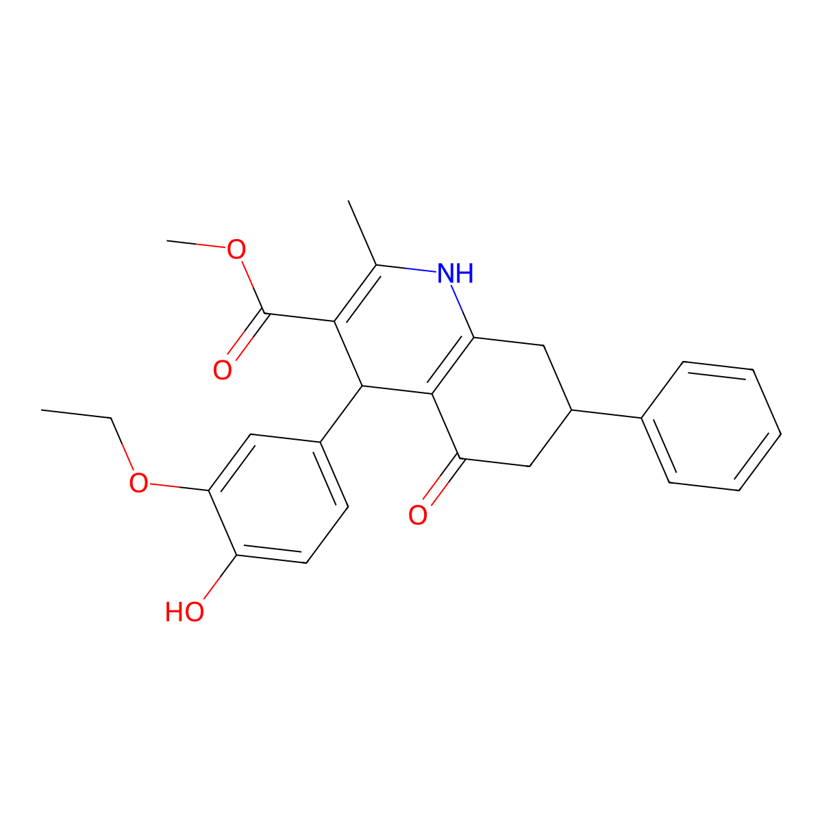 Methyl 4-(3-ethoxy-4-hydroxyphenyl)-2-methyl-5-oxo-7-phenyl-1,4,5,6,7,8-hexahydroquinoline-3-carboxylate molecular structure, CAS 5717-33-9