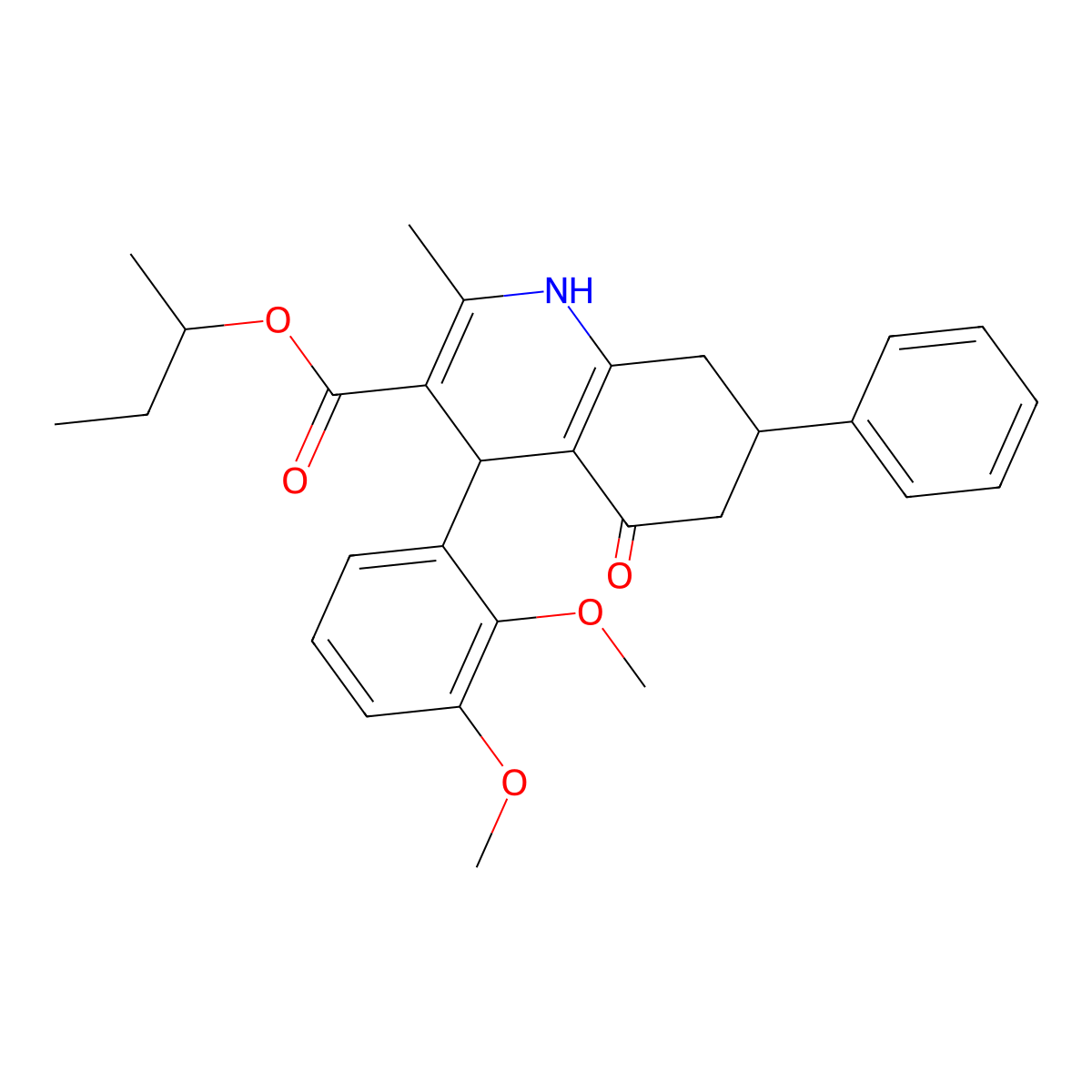 butan-2-yl 4-(2,3-dimethoxyphenyl)-2-methyl-5-oxo-7-phenyl-4,6,7,8-tetrahydro-1H-quinoline-3-carboxylate molecular structure, CAS 5717-61-3