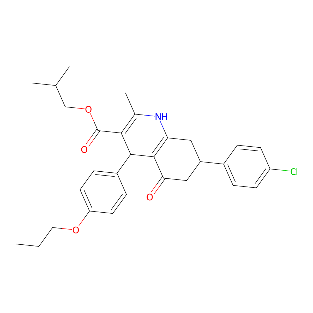 2-Methylpropyl 7-(4-chlorophenyl)-2-methyl-5-oxo-4-(4-propoxyphenyl)-1,4,5,6,7,8-hexahydroquinoline-3-carboxylate molecular structure, CAS 5717-90-8