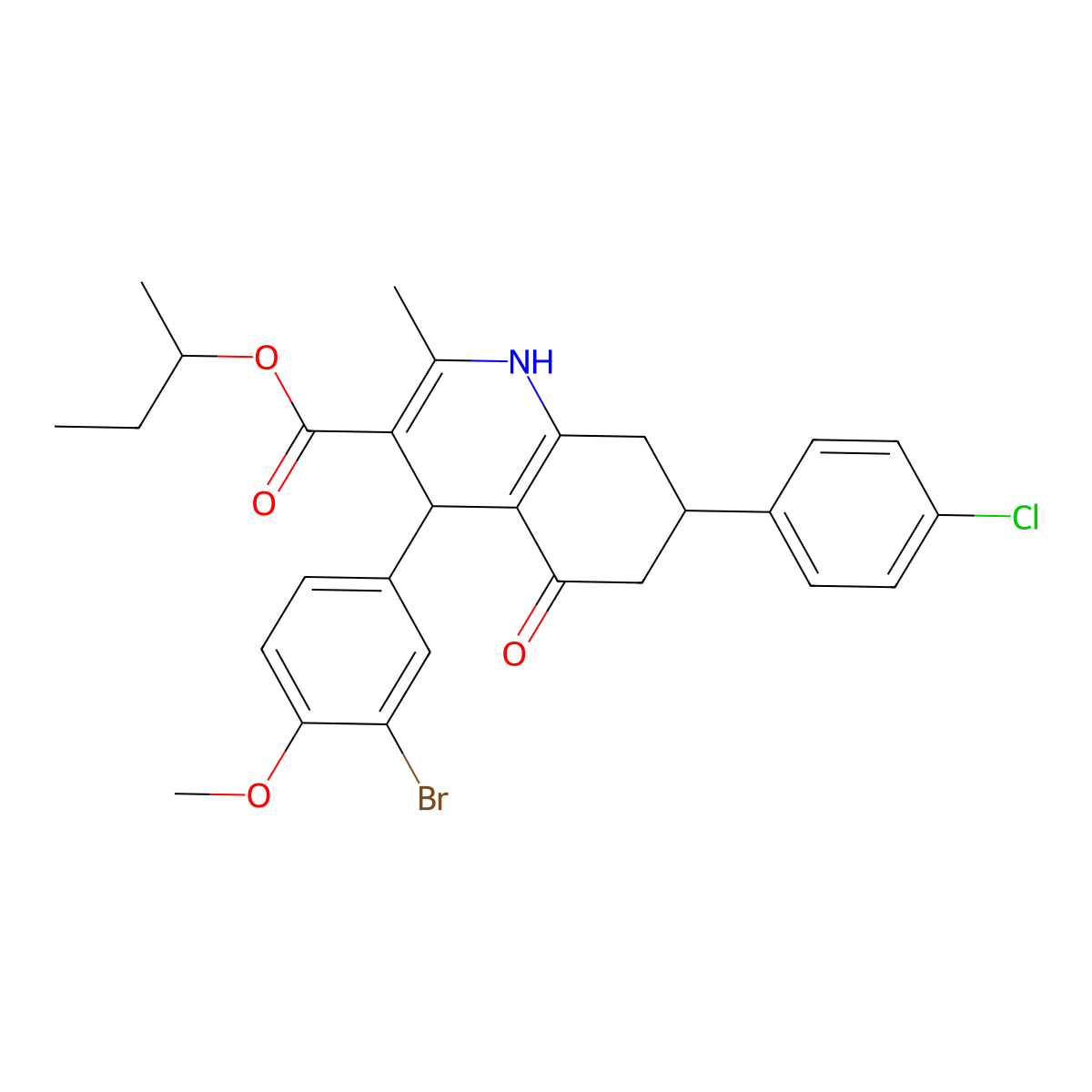 Sec-butyl 4-(3-bromo-4-methoxyphenyl)-7-(4-chlorophenyl)-2-methyl-5-oxo-1,4,5,6,7,8-hexahydroquinoline-3-carboxylate molecular structure, CAS 5718-73-0