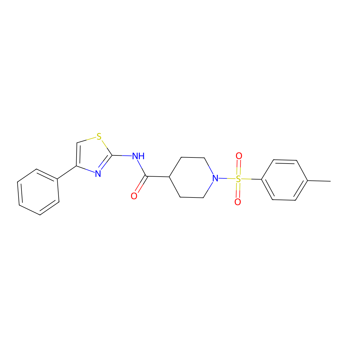 1-(4-methylphenyl)sulfonyl-N-(4-phenyl-1,3-thiazol-2-yl)piperidine-4-carboxamide molecular structure, CAS 571915-80-5