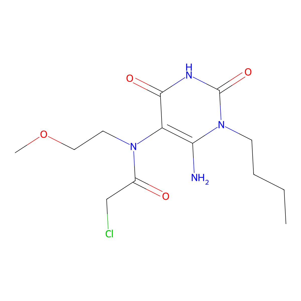 N-(6-amino-1-butyl-2,4-dioxo-1,2,3,4-tetrahydropyrimidin-5-yl)-2-chloro-N-(2-methoxyethyl)acetamide molecular structure, CAS 571917-24-3